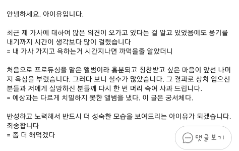 유병재 해석기로 돌려면 아이유 사과문 | 인스티즈