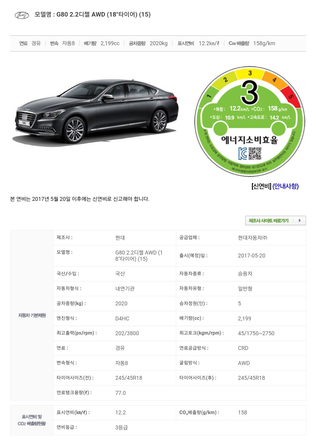 제네시스 G80 2.2디젤 에너지관리공단 인증 | 인스티즈